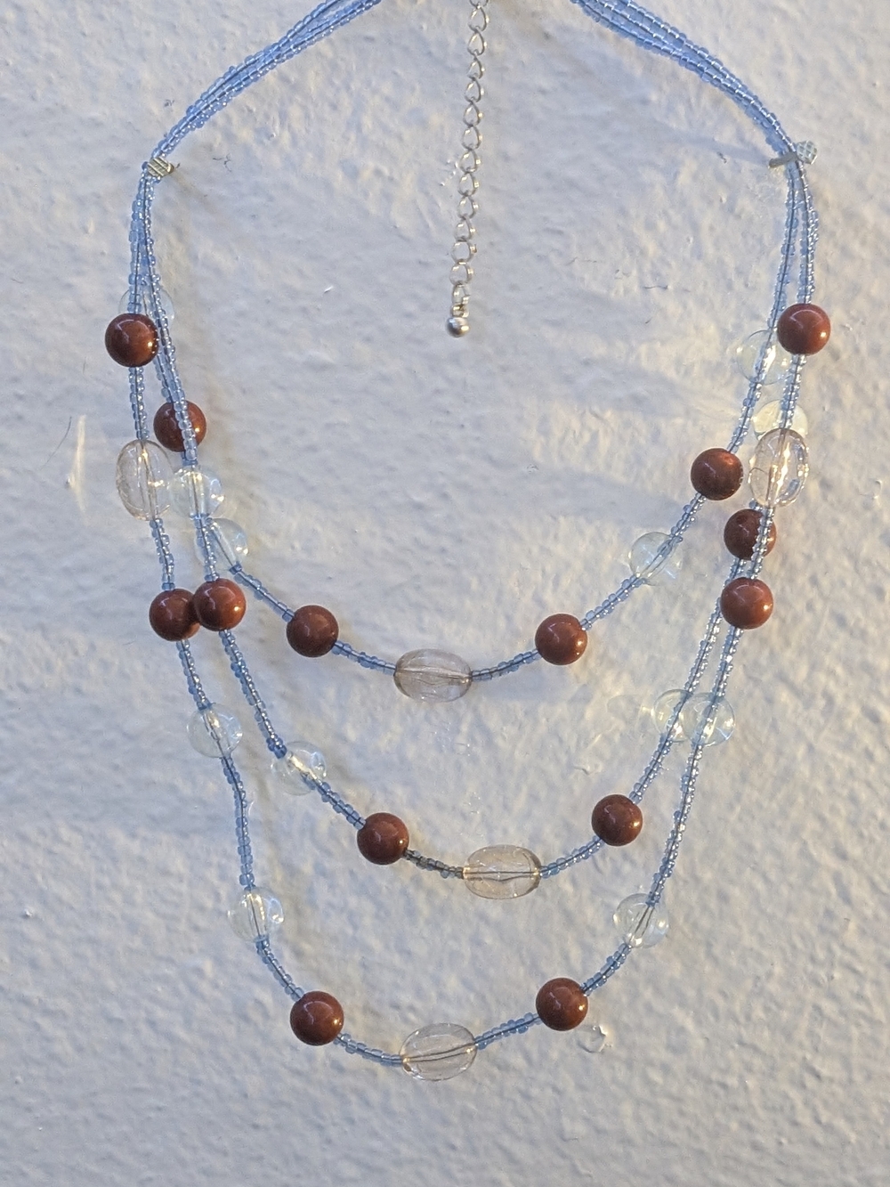 Multi-Strand Brown Bead and Clear Glass Necklace - Women Jewelry